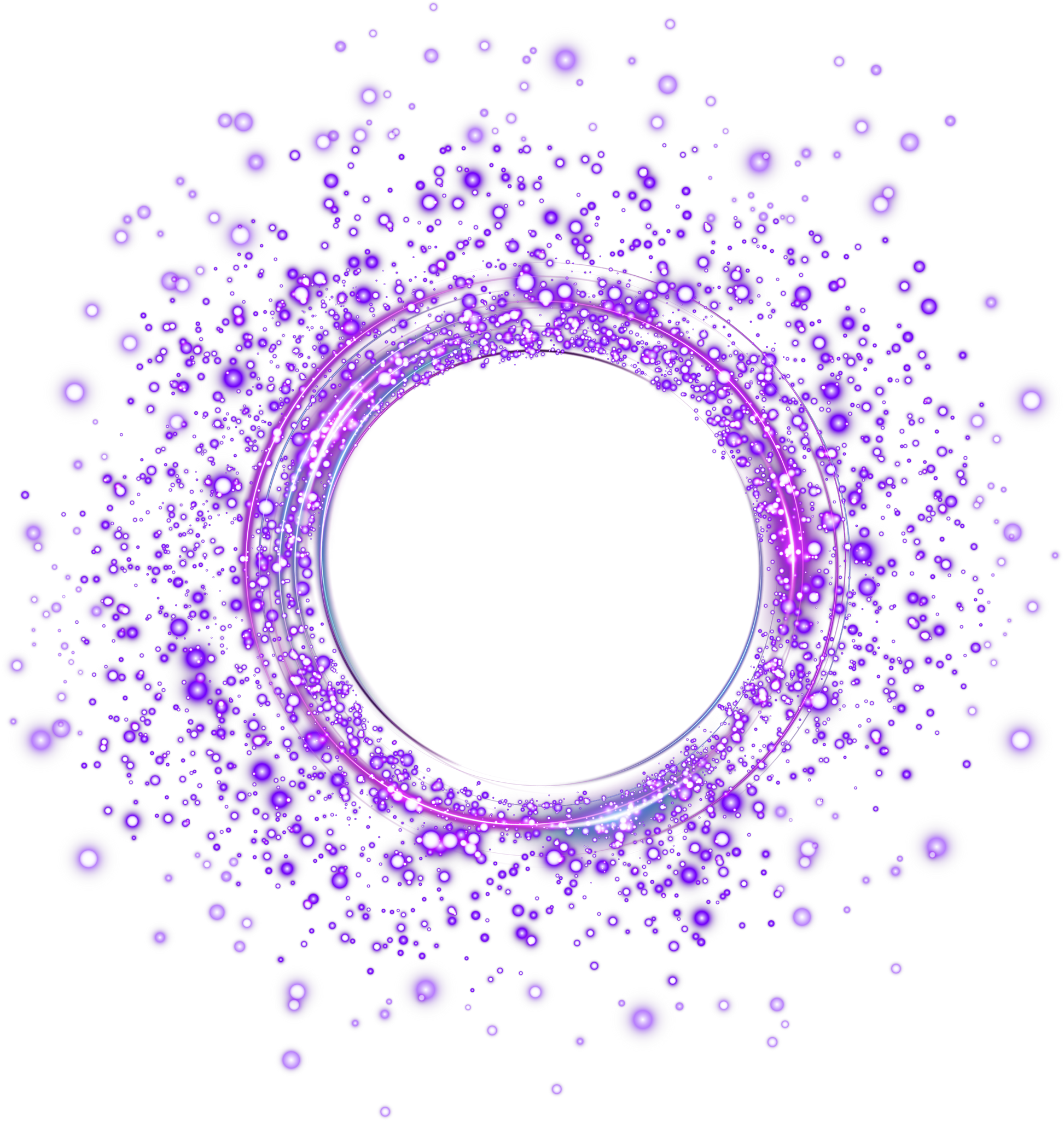 Purple magical fantasy portal. Round light frame, futuristic teleporter. Lighting effect. Purple neon lights illuminate night scene with sequins. Purple neon ring. Round shape with small particles.